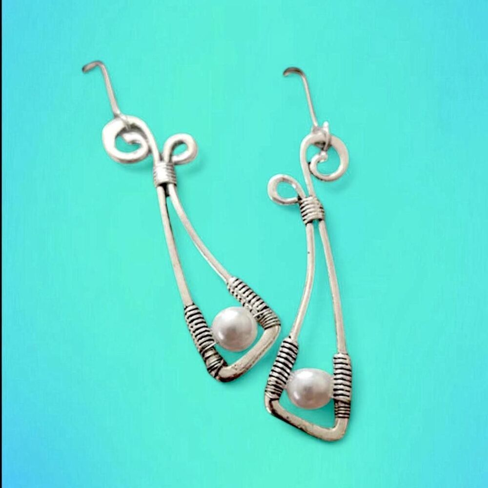 silver plated faux pearl earrings
